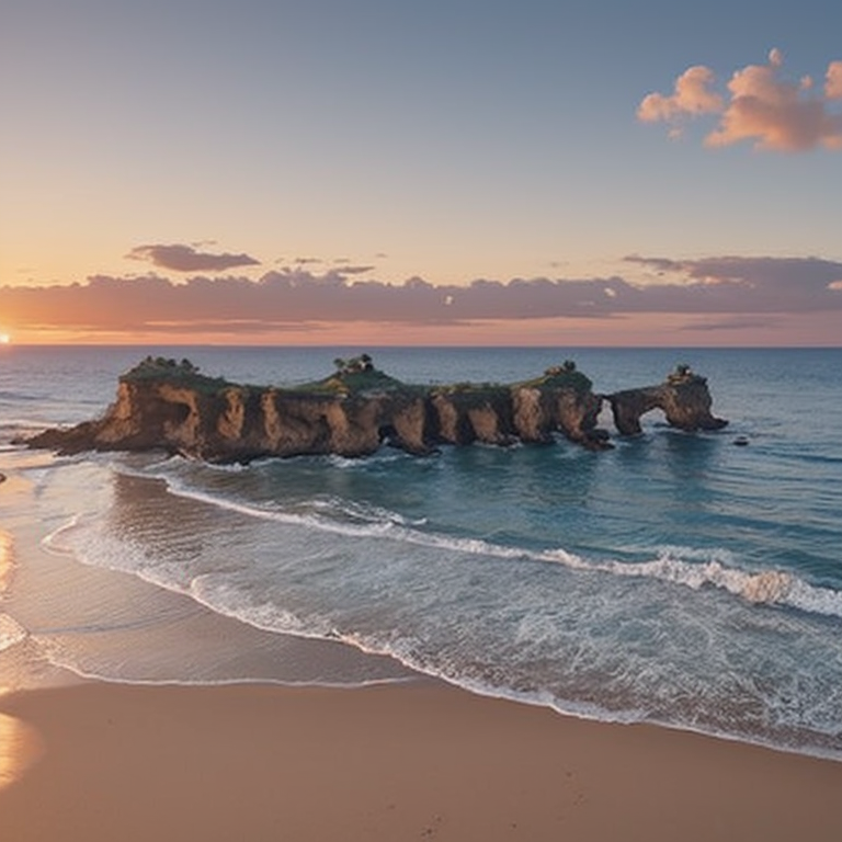 Sunset on the beach with excellent quality, wide view & cinematic shot, unreal engine 5, unrealistic image, intricate details.