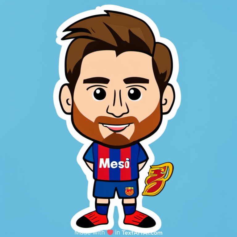cartoon style of chibi figure of Leo Messi with "Messi" text below