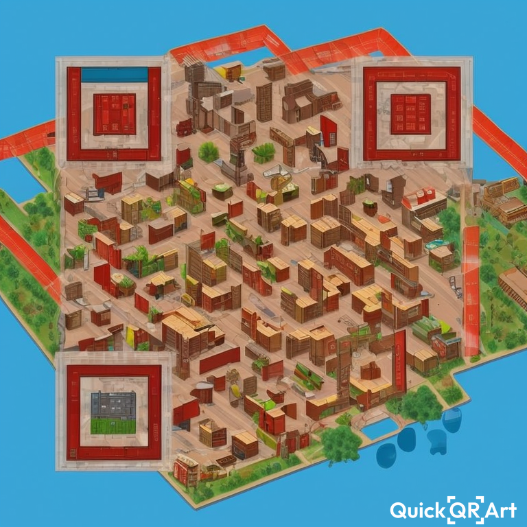 parts assemble into a floor map, warehouse building plan, indutrial, electricity flash, maze, 2D, red and black