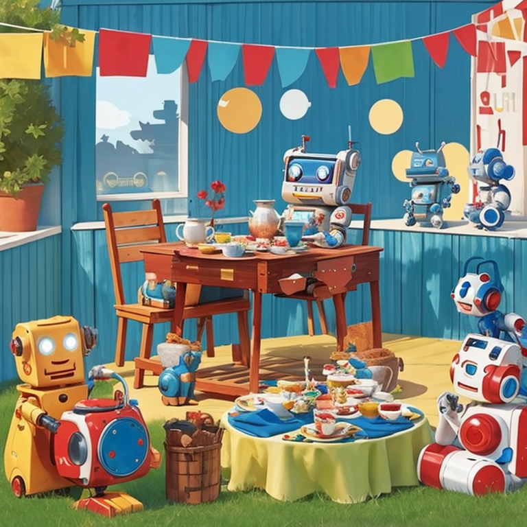 happy robots having a tea party