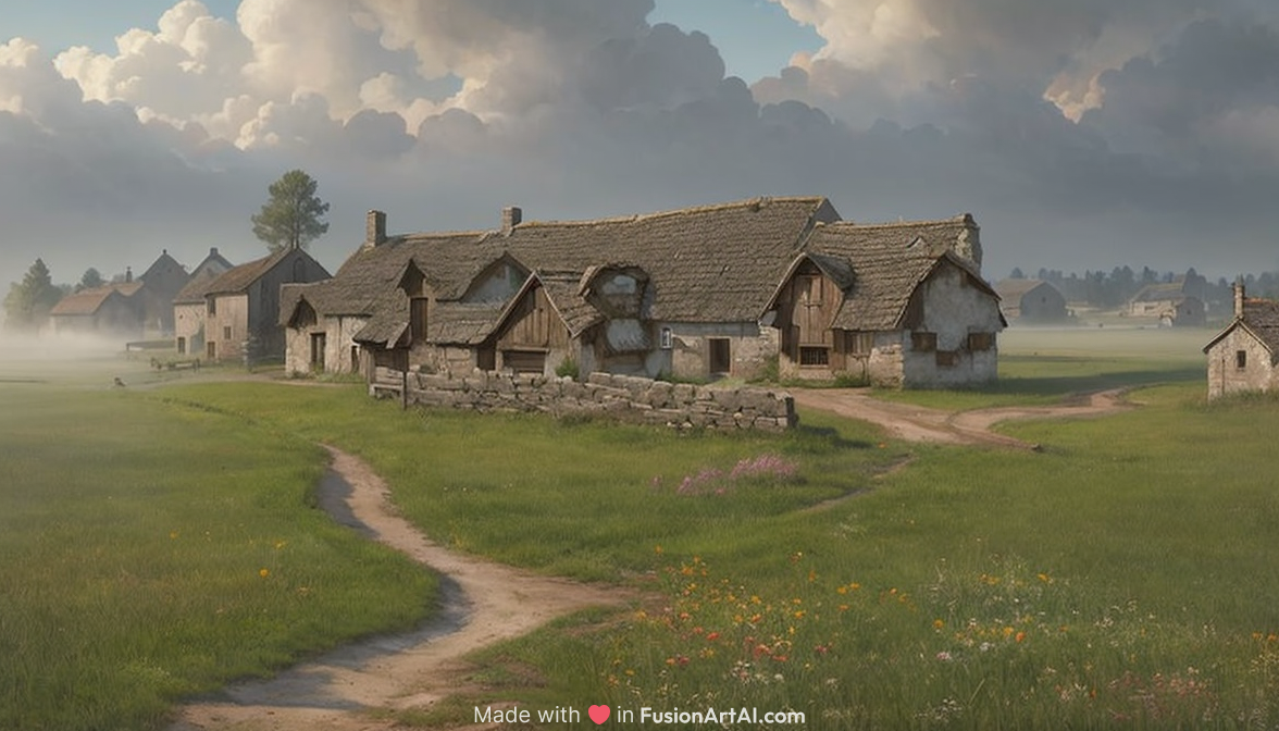 matte painting of a countryside landscape of a 1 8 th century village. gloomy, fog, elaborate, detailed digital art trending in artstation