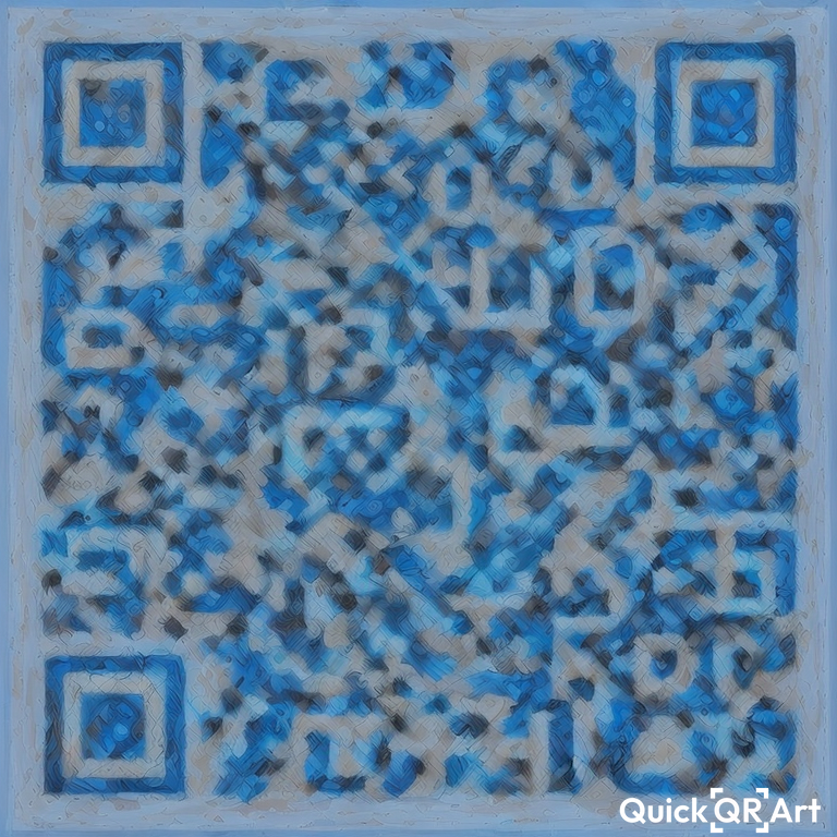 Develop a QR art that seamlessly integrates with the charming mascot, embracing minimalism and featuring a subtle paper grain texture. Ensure the design highlights the blue divine light, utilizing hex #3498db. Enhance contrast and add intricate detailing for a polished finish. Aim for a harmonious design that elegantly captures the essence of eco-friendliness and futurism, blending seamlessly with the mascot's natural and sleek aesthetic