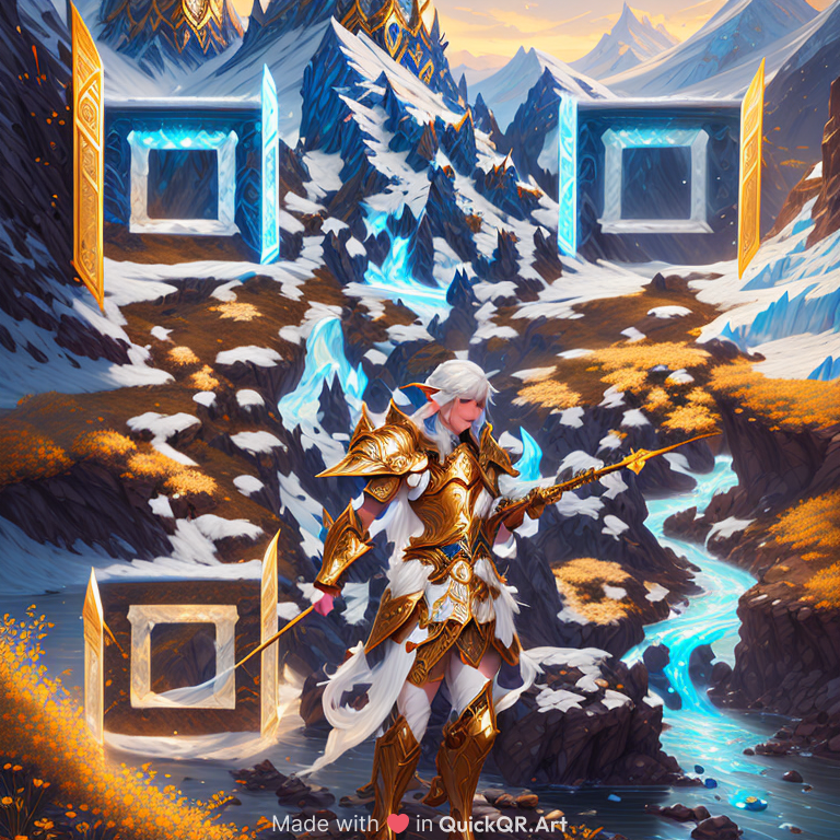 flower aasimar paladin with elf ears wearing a golden armor run ning, glacier landscape, d & d, fantasy, intricate, elegant, highly detailed, digital painting, epic wide shot, trending on artstation, concept art, matte,
