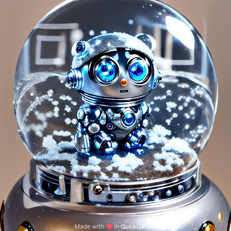cute robot toy snowglobe silver big eyes